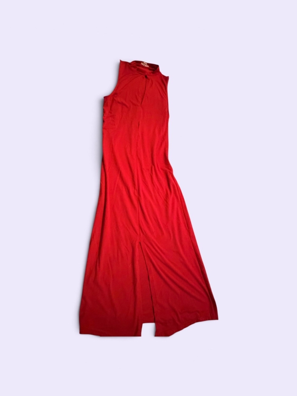 Capella Apparel Sleeveless Red Maxi Dress with High Neck & Slit Small